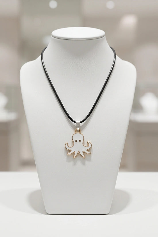 Gold and White Octopus Pendant Necklace