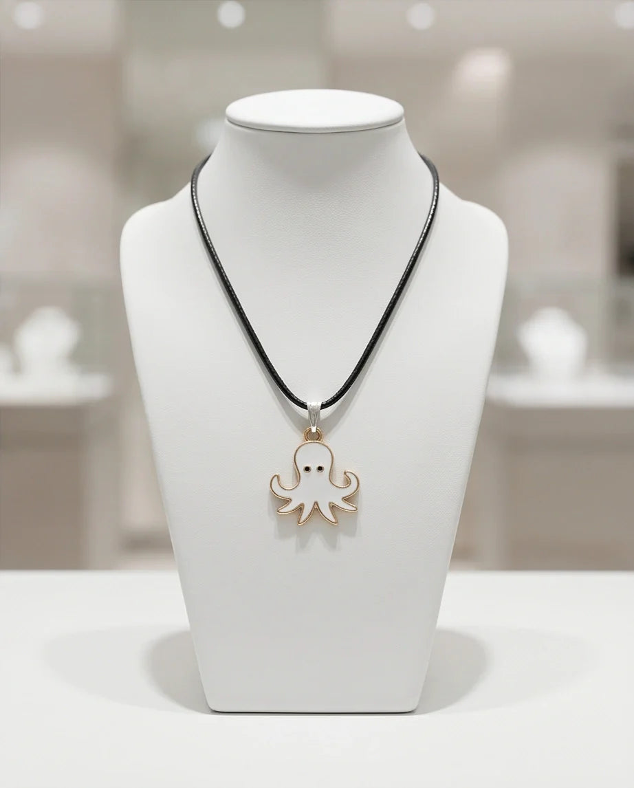 Gold and White Octopus Pendant Necklace