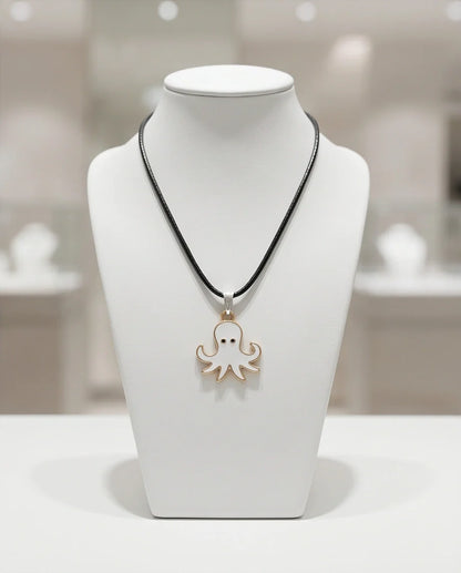 Gold and White Octopus Pendant Necklace