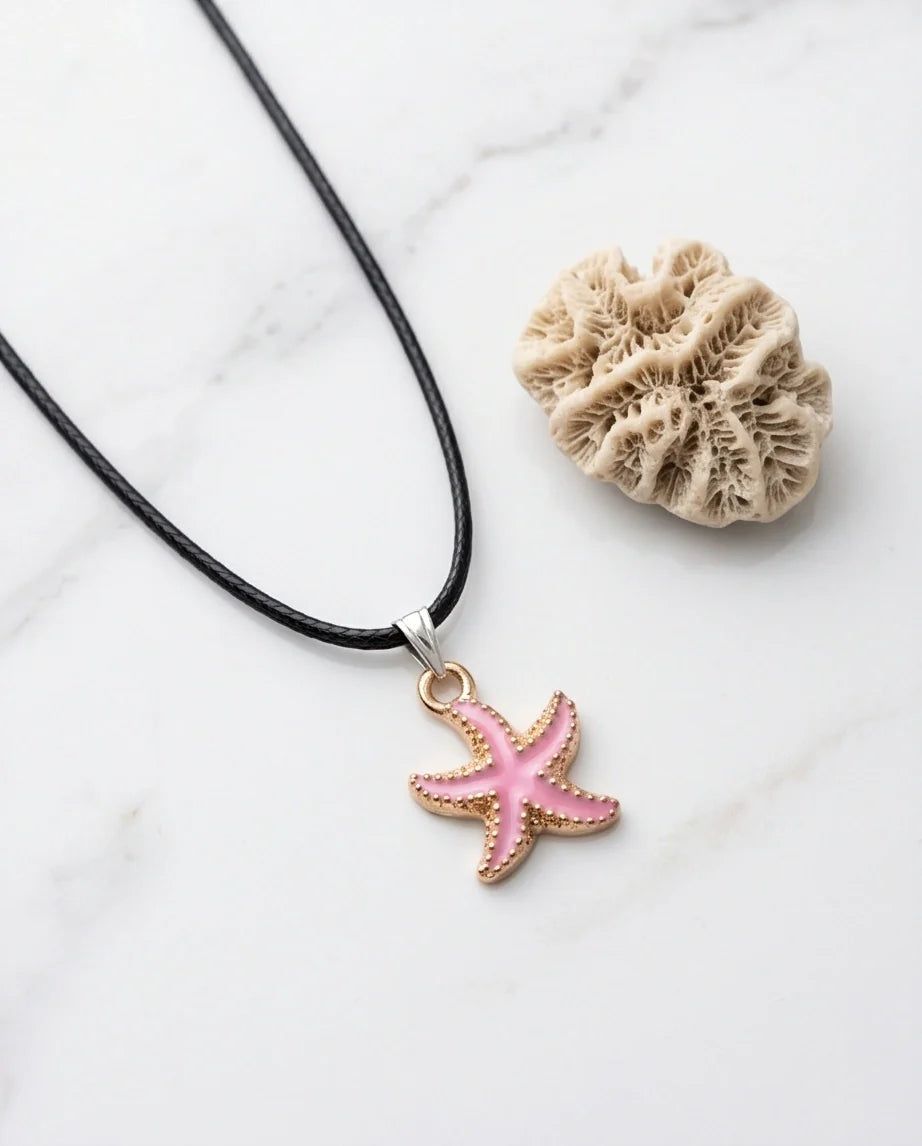 Pink Starfish Enamel Pendant Necklace with Elegant Gift Box
