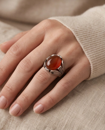 Ember Amber Stippled Signet Ring