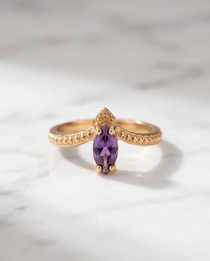 "Amethyst Aura" – Marquise Cut Gold Ring