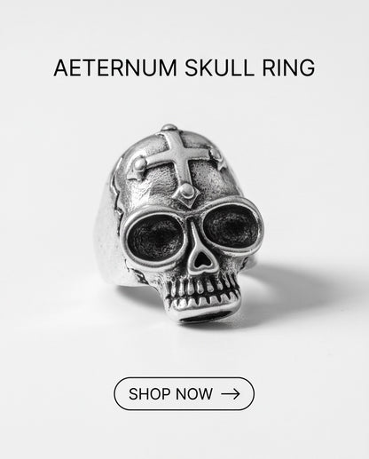 Gothic Cross-Embossed Anatomical Skull Silver Ring
