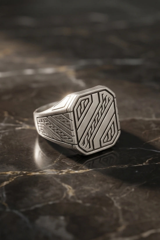 Sterling Silver Cyberpunk Geometric Signet Ring