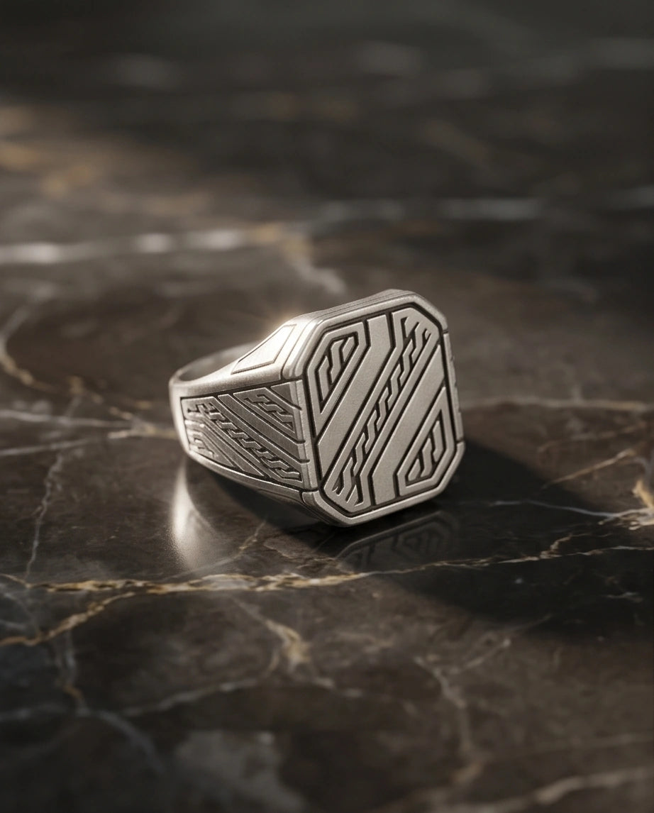Sterling Silver Cyberpunk Geometric Signet Ring