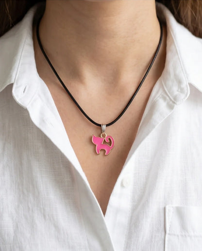 Gold and Pink Cat Pendant Necklace