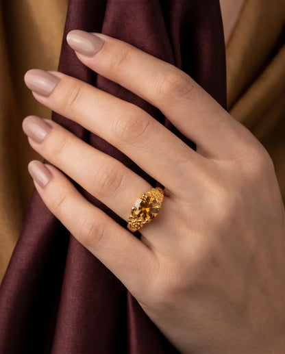 Golden Amber Botanical Blossom Ring