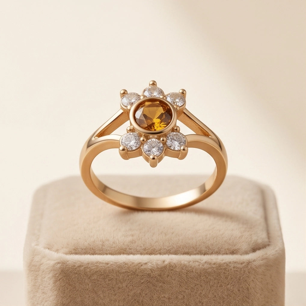 Amber Sunburst Crystal Ring