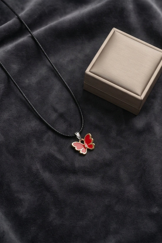 Gold and Red Butterfly Pendant Necklace
