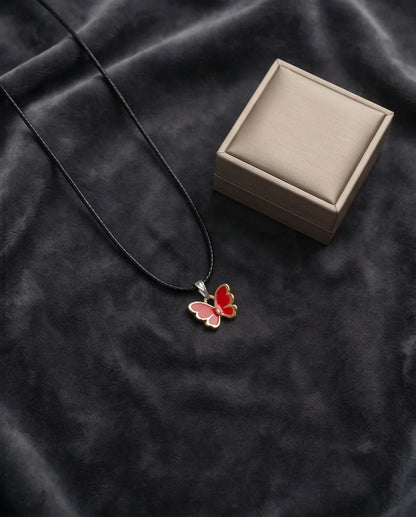 Gold and Red Butterfly Pendant Necklace