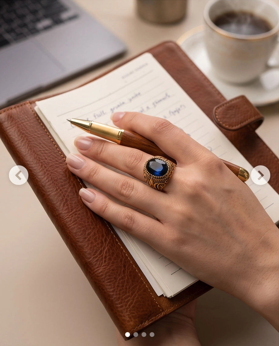 Antique Gold Oval Sapphire Scroll Signet Ring