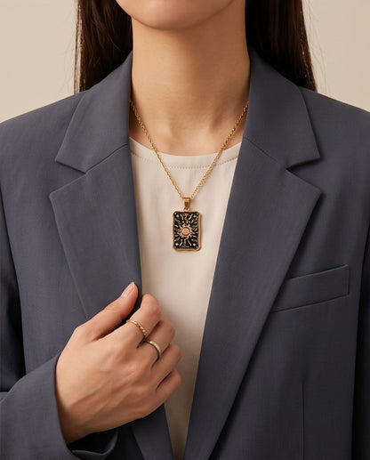 Gold "The Sun" Tarot Card Pendant Necklace