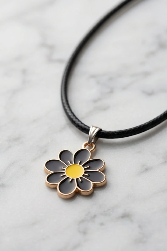Gold and Black Daisy Pendant Necklace