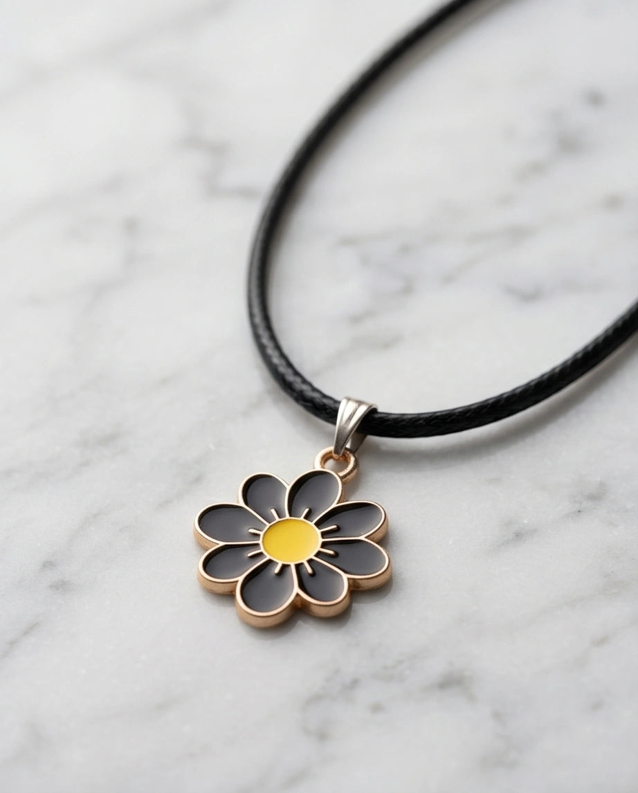 Gold and Black Daisy Pendant Necklace