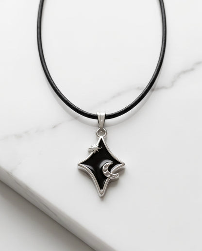 Celestial Black Starburst Moon Pendant Necklace