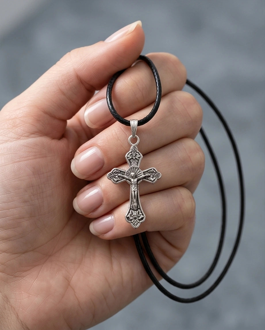 Silver Vintage Crucifix Cross Necklace