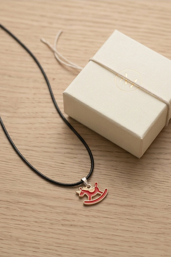 Gold and Red Rocking Horse Necklace