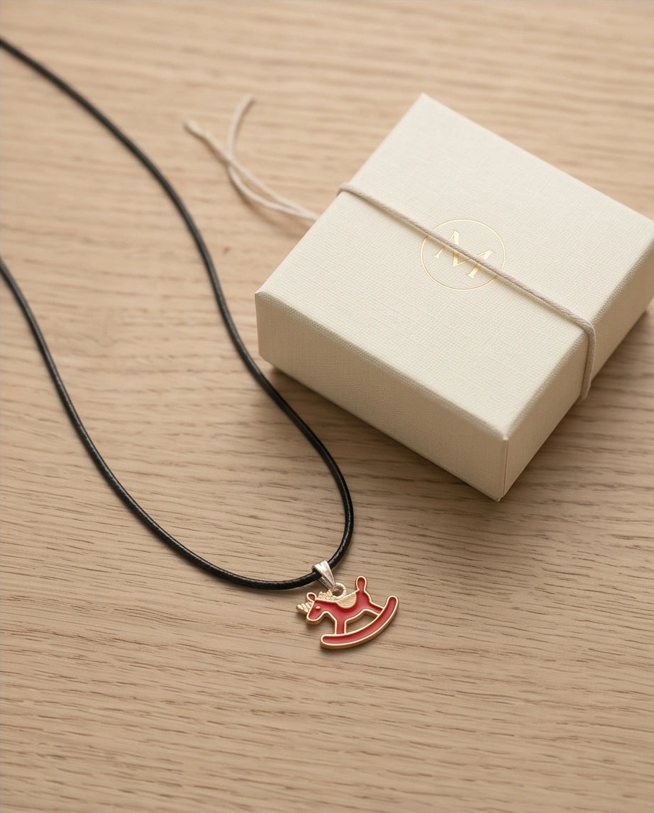 Gold and Red Rocking Horse Necklace