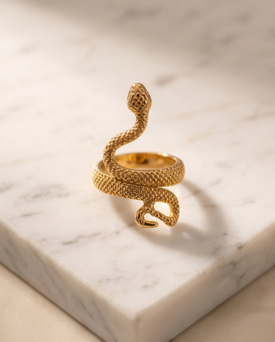 Gold Textured Serpent Wrap Ring