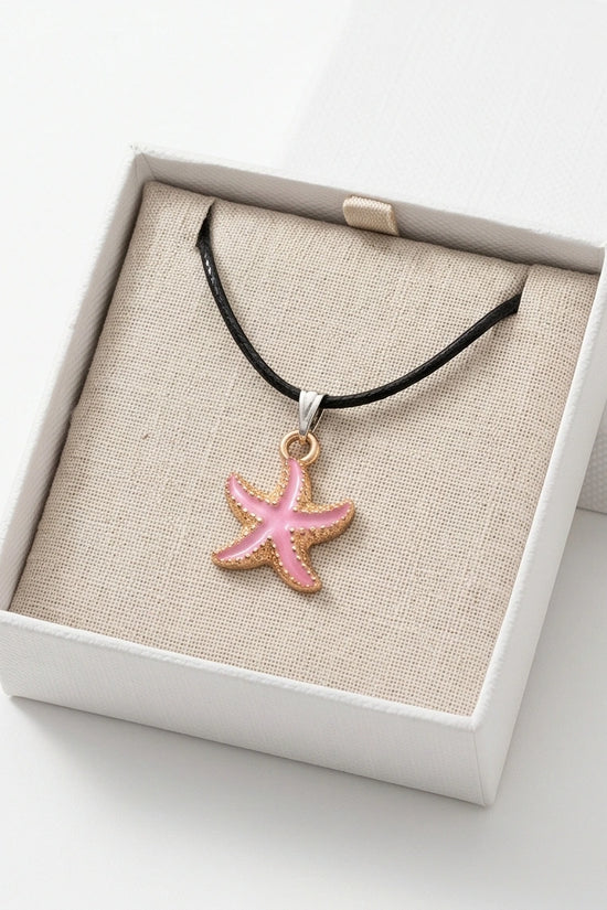 Pink Starfish Enamel Pendant Necklace with Elegant Gift Box