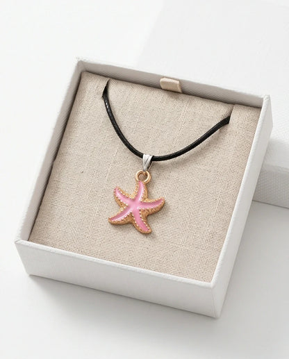 Pink Starfish Enamel Pendant Necklace with Elegant Gift Box