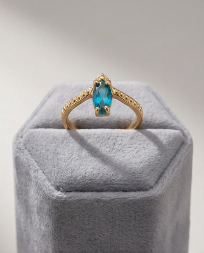 Vintage Gold Marquise London Blue Topaz Chevron Ring