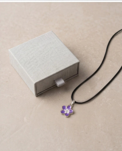 Elegant Purple and White Floral Enamel Pendant Necklace