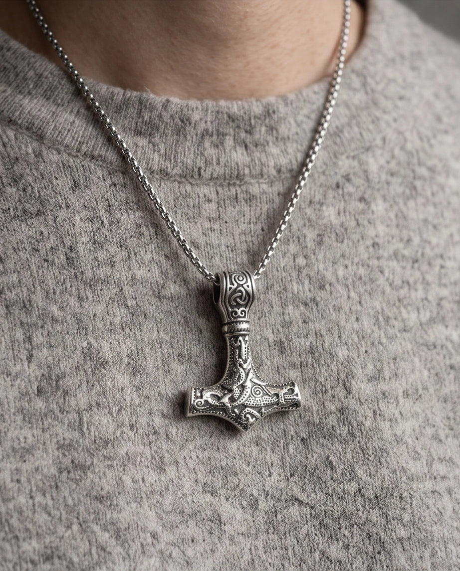 Silver Mjölnir Thor's Hammer Pendant Necklace