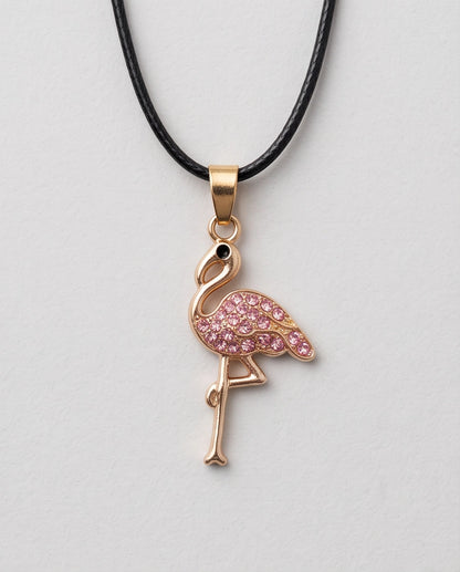 Gold Pink Crystal Paved Flamingo Pendant Necklace