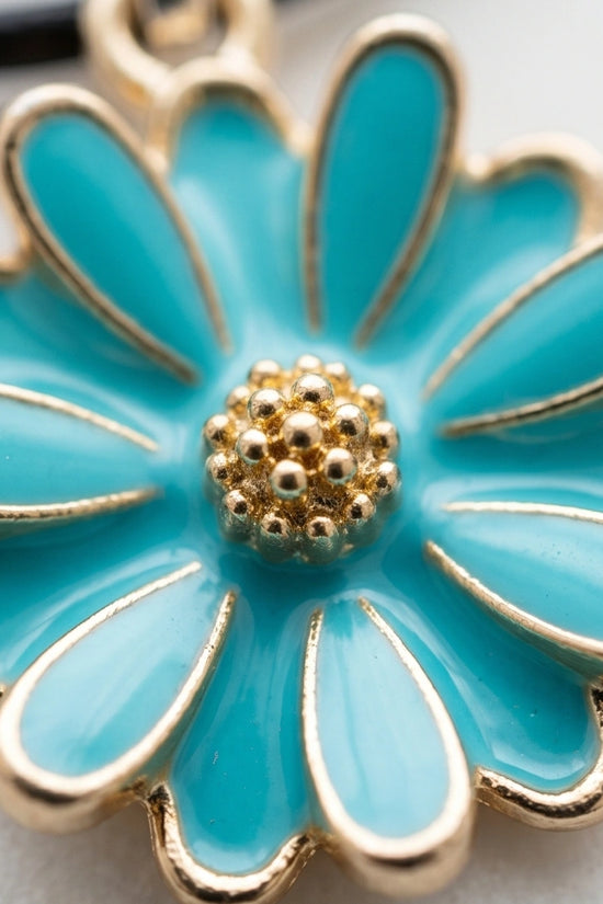 Gold and Turquoise Sunflower Pendant Necklace
