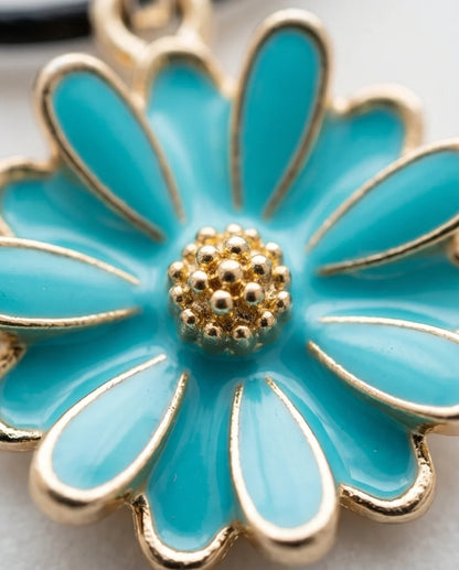 Gold and Turquoise Sunflower Pendant Necklace