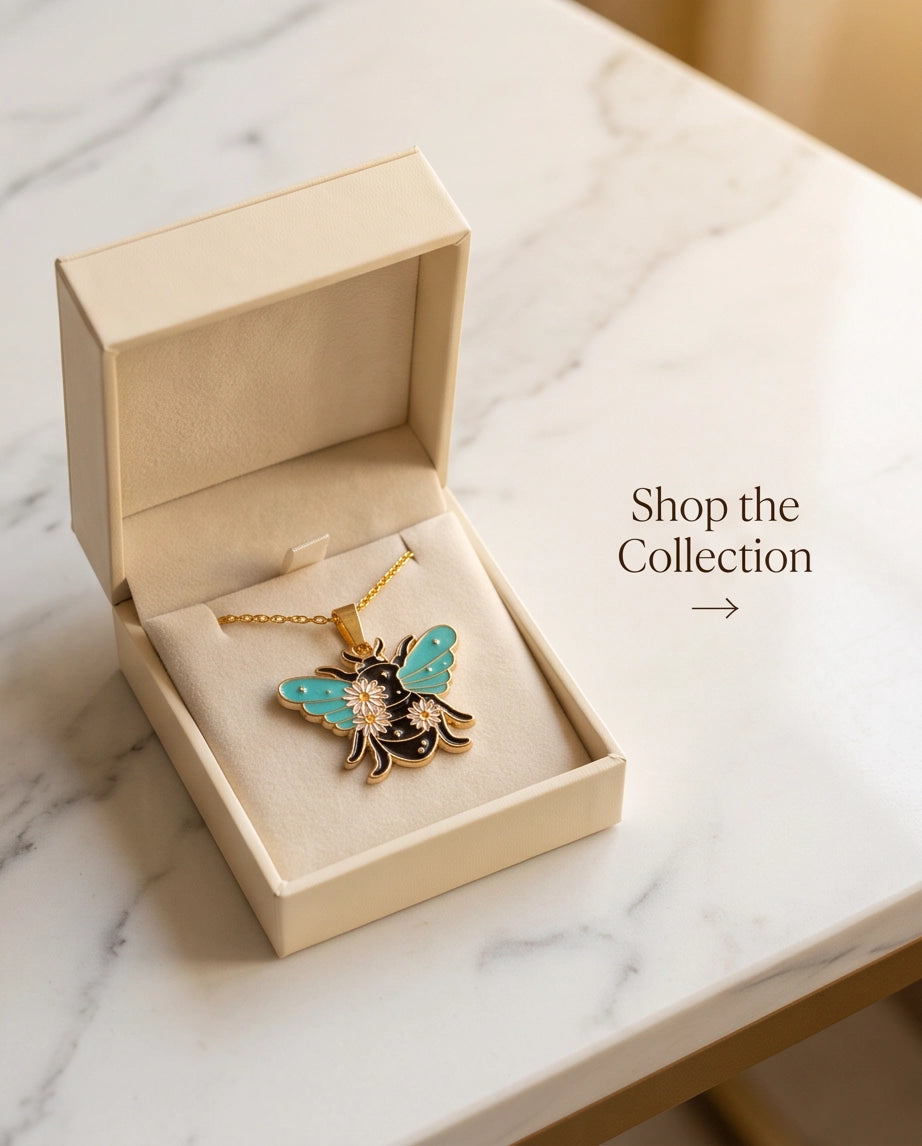 Gold Daisy Honeybee Enamel Chain Necklace