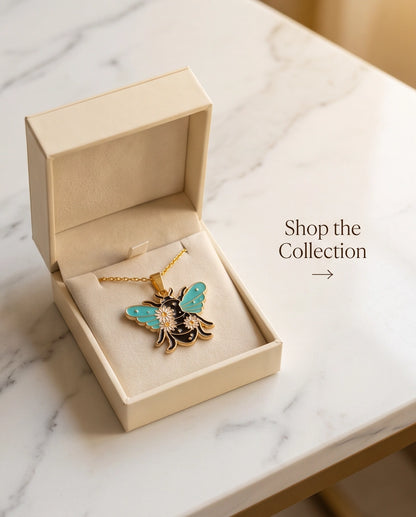Gold Daisy Honeybee Enamel Chain Necklace