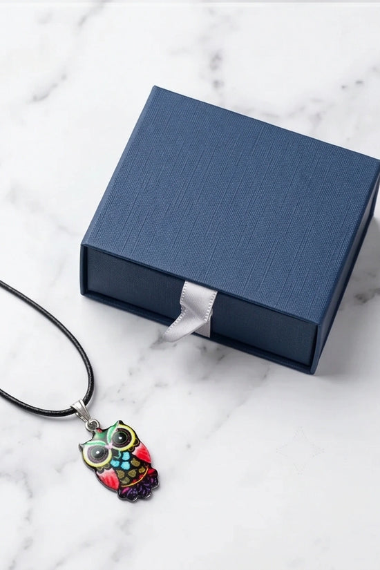 Artistic Multi-Color Mosaic Owl Totem Pendant Necklace