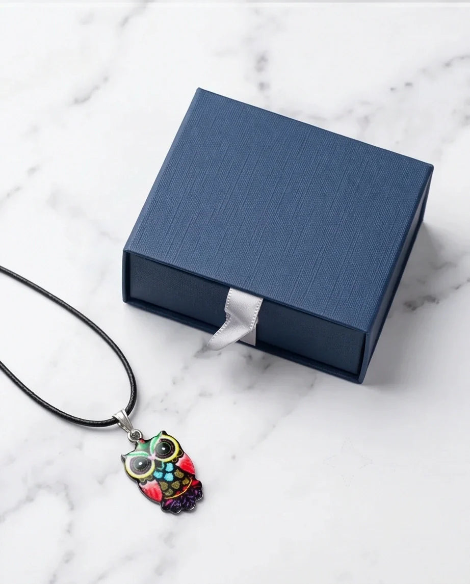 Artistic Multi-Color Mosaic Owl Totem Pendant Necklace