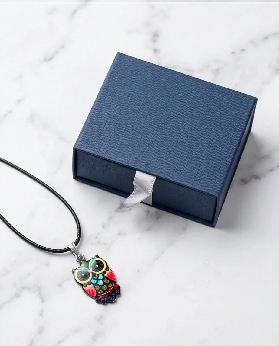 Artistic Multi-Color Mosaic Owl Totem Pendant Necklace