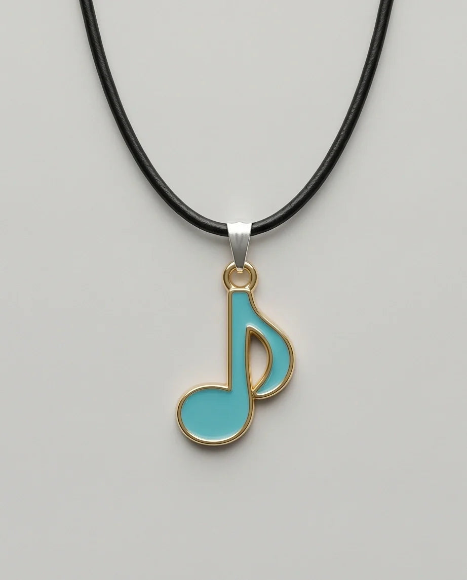 Gold and Turquoise Eighth Note Necklace