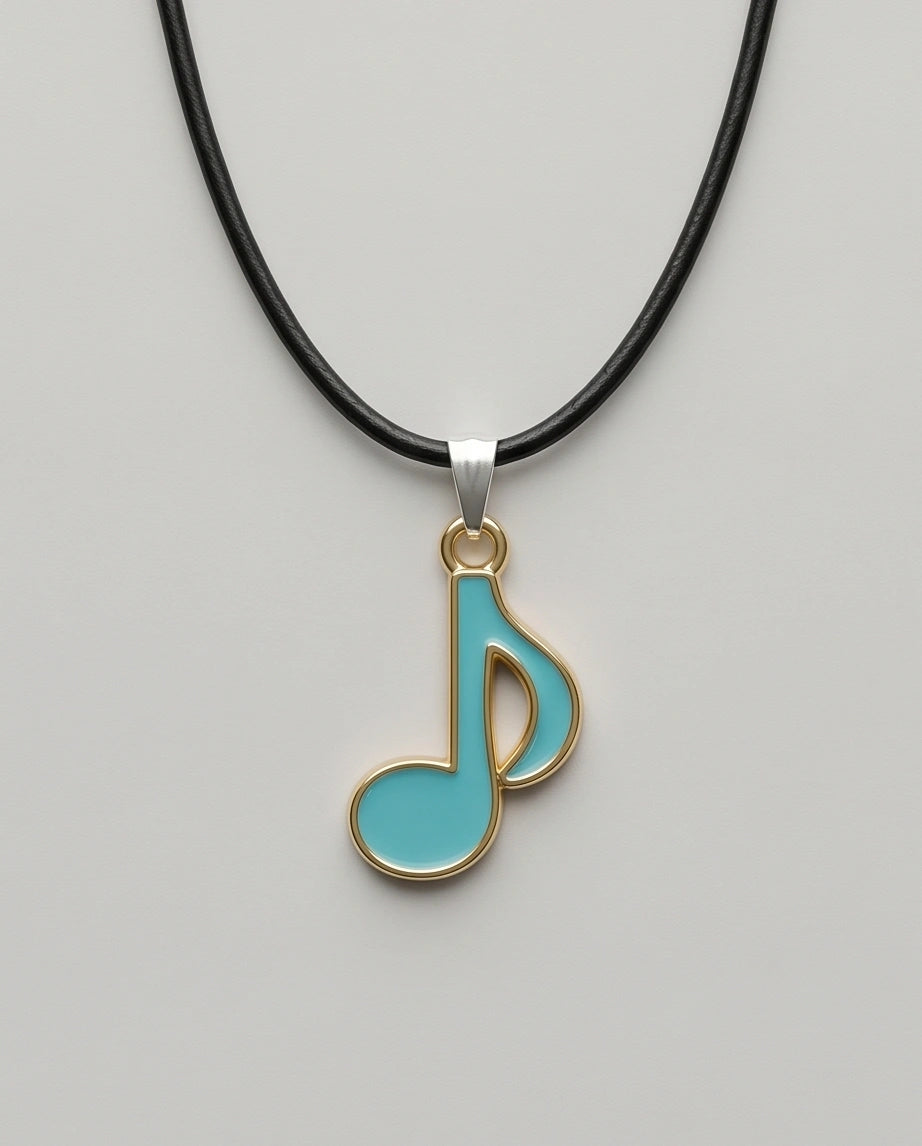 Gold and Turquoise Eighth Note Necklace