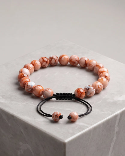 Red Agate Marbled Stone Beaded Adjustable Macrame Bracelet