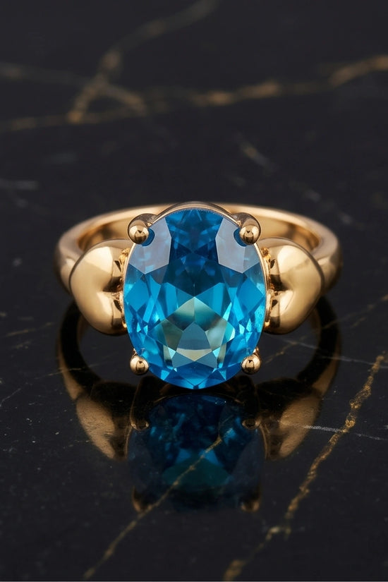 Gold Plated Sky Blue Topaz Oval Heart Accent Ring