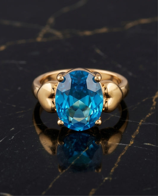 Gold Plated Sky Blue Topaz Oval Heart Accent Ring