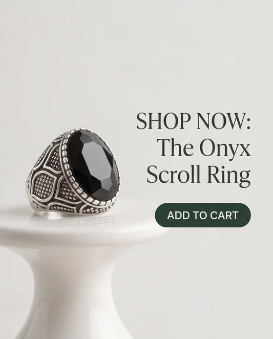 Black Gemstone Beaded Bezel Scale-Lattice Silver Ring