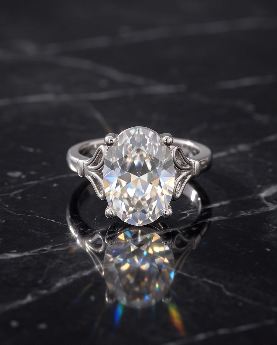 Silver Oval Clear Quartz Vintage Solitaire Ring