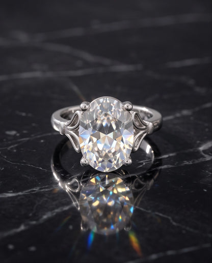 Silver Oval Clear Quartz Vintage Solitaire Ring