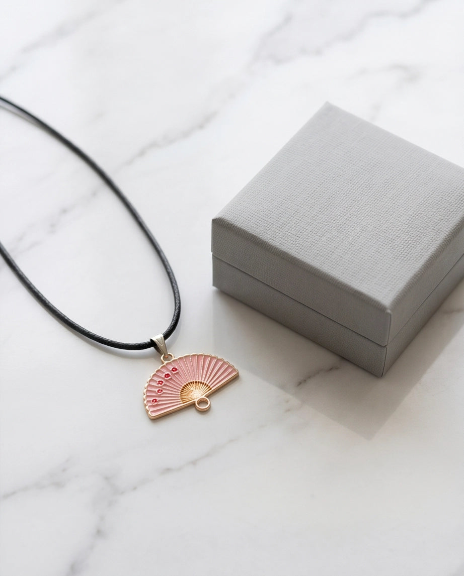 Pink Sakura Fan Pendant Necklace