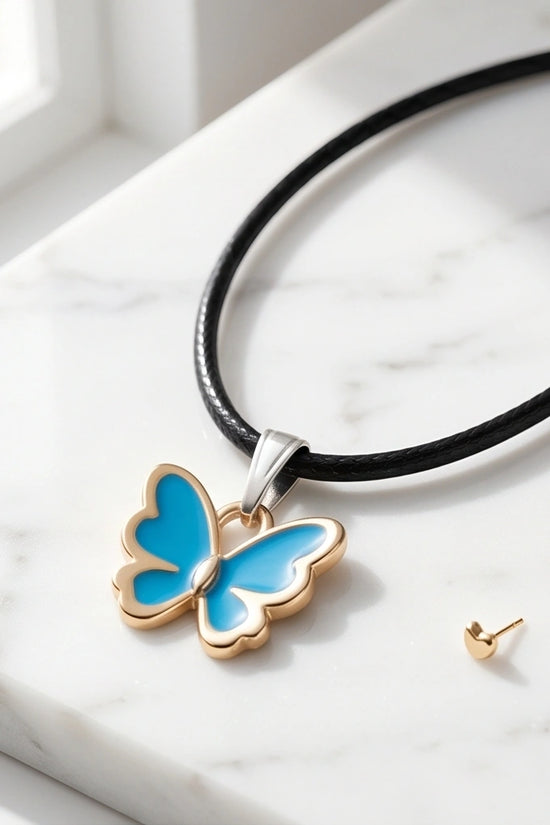 Gold and Turquoise Blue Butterfly Necklace