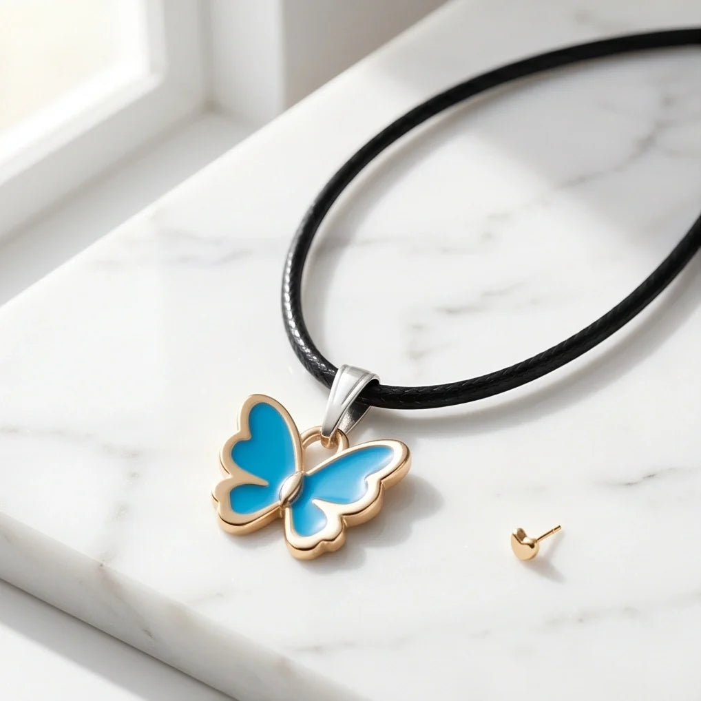 Gold and Turquoise Blue Butterfly Necklace