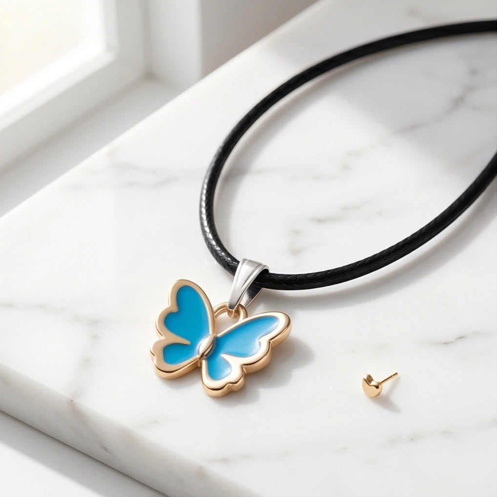Gold and Turquoise Blue Butterfly Necklace