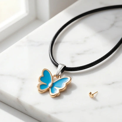 Gold and Turquoise Blue Butterfly Necklace