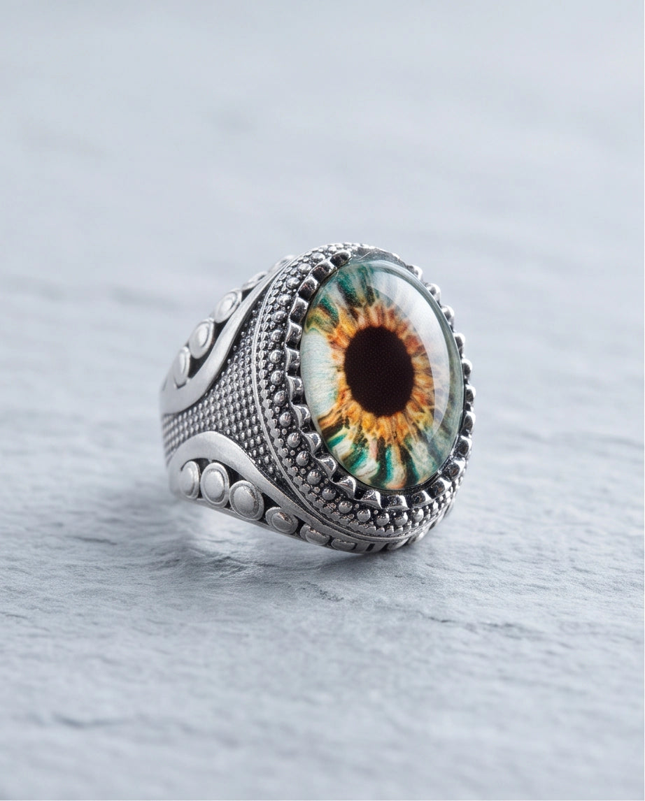 Hazel Ocular Beaded Medallion Silver Ring